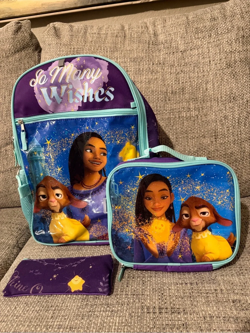 Disney Wish Backpack Lunch Box Pencil Pouch 3-Piece Set Asha Star Goat.